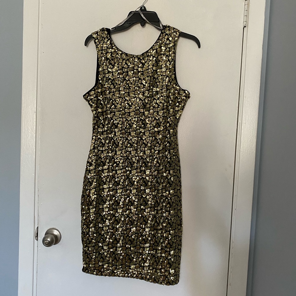 Guess gold sequin leopard dress NWT